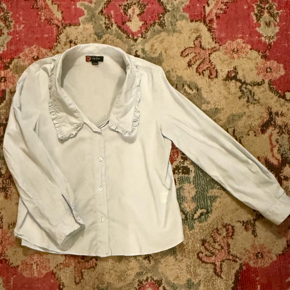 100% cotton Cottage core ruffle collar Blouse light blue  |
Medium M